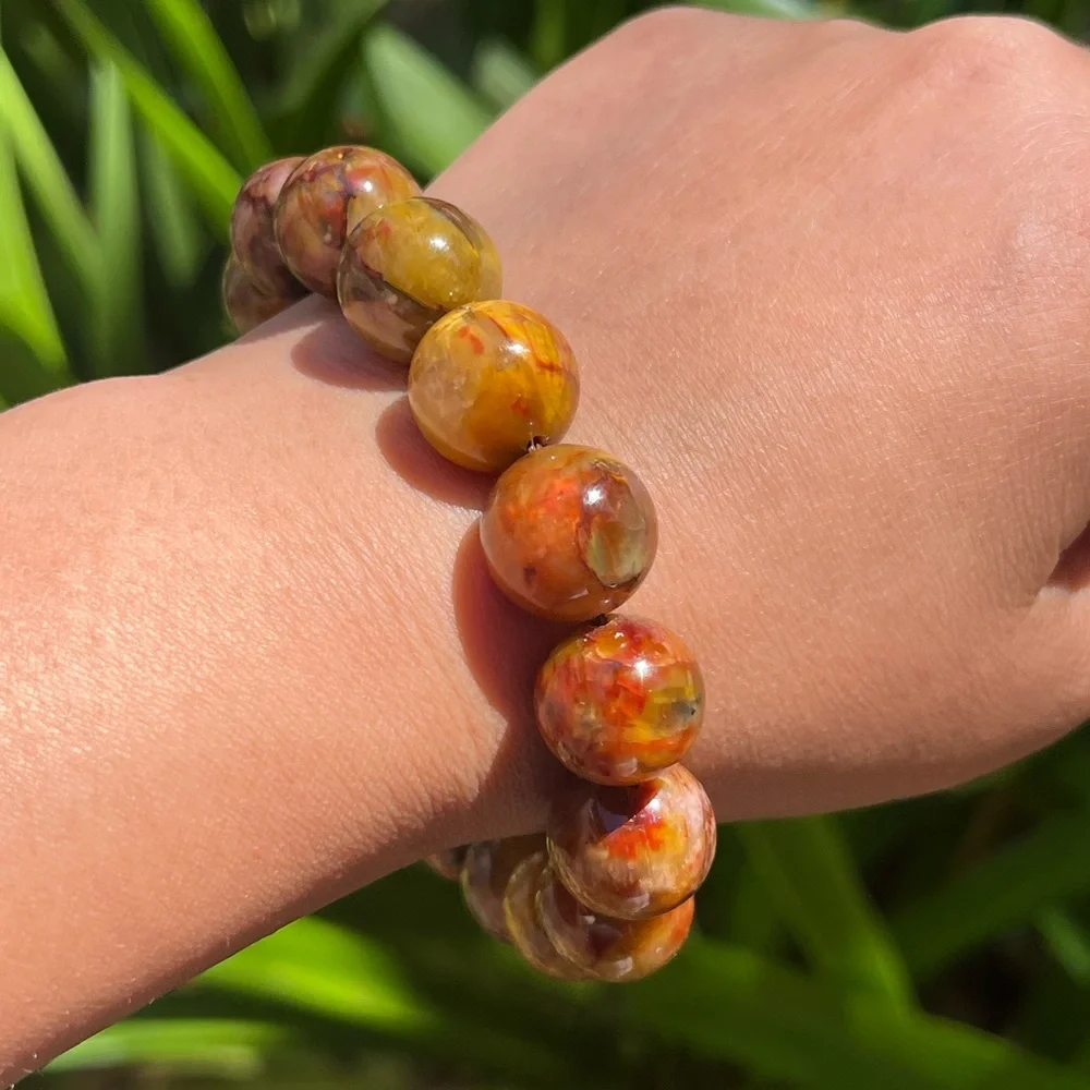 14mm chunky stretchable yellow pietersite bracelet 1927‎